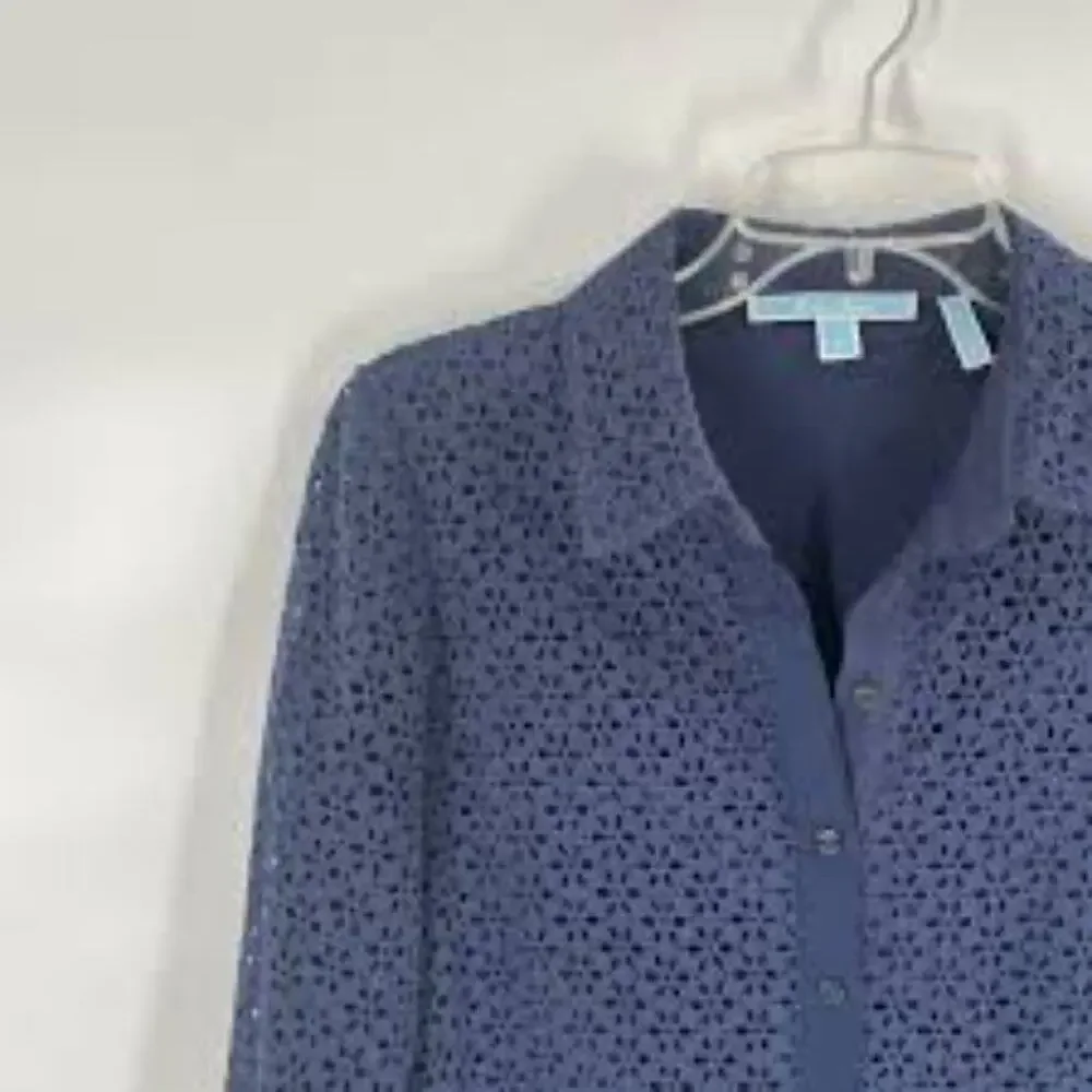 Draper James blue eyelet‎ shirt dress with belt 14